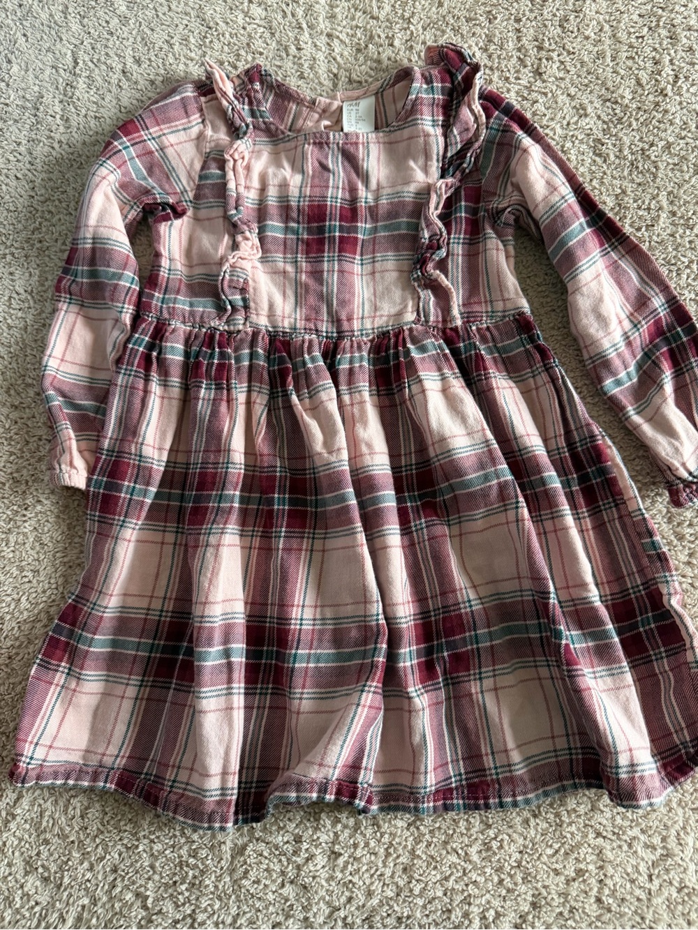 H&M Toddler Girl Plaid Ruffle Flannel Dress Pink/Burgundy 3T